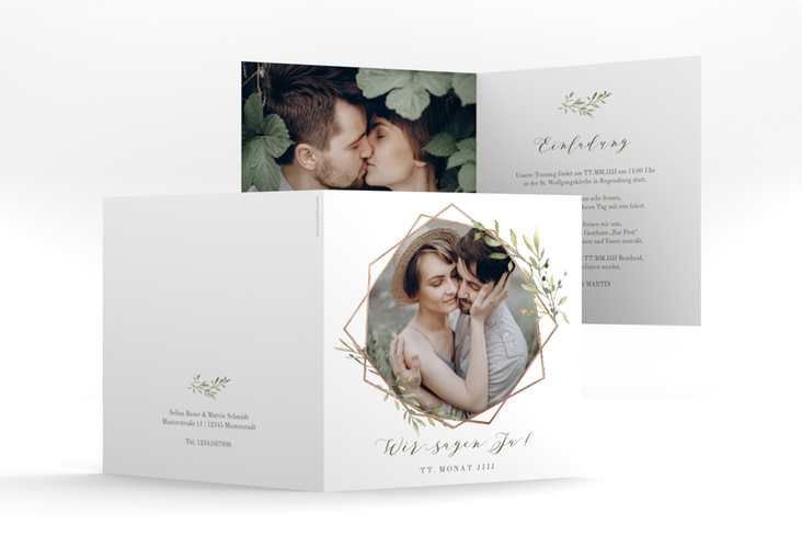 Hochzeitseinladung Acacia quadr. Klappkarte rosegold