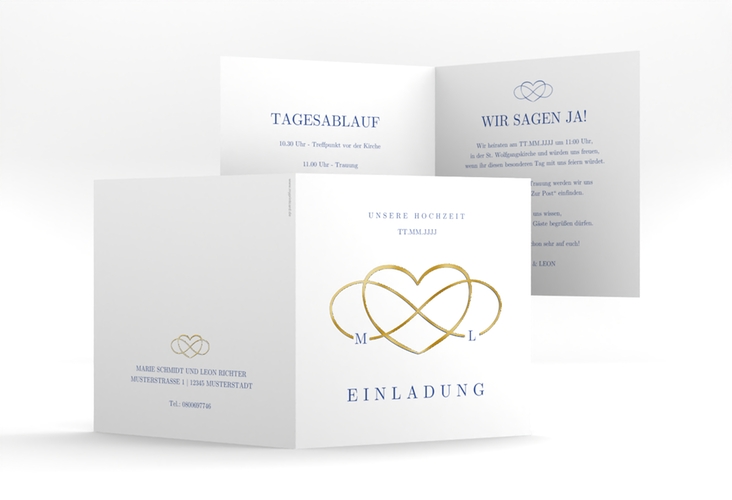 Hochzeitseinladung Infinity quadr. Klappkarte gold