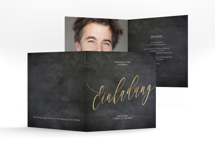Einladung 40. Geburtstag Board quadr. Klappkarte gold