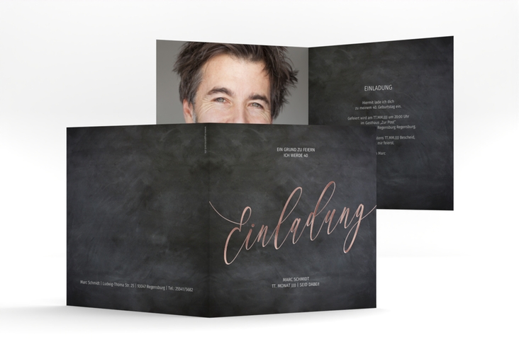 Einladung 40. Geburtstag Board quadr. Klappkarte rosegold