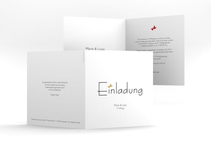 Hochzeitseinladung Twohearts quadr. Klappkarte gold