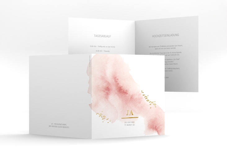 Hochzeitseinladung Pastell quadr. Klappkarte gold