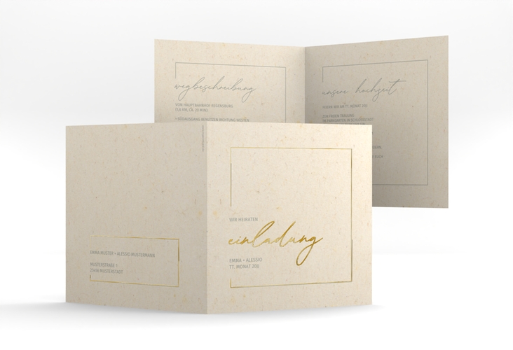 Hochzeitseinladung Simple Line quadr. Klappkarte gold