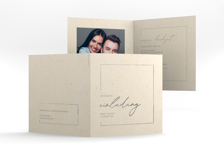 Hochzeitseinladung Simple Line quadr. Klappkarte silber