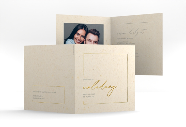Hochzeitseinladung Simple Line quadr. Klappkarte gold