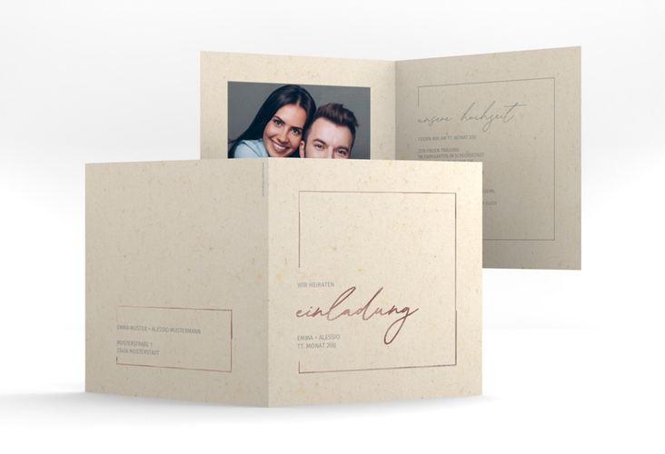 Hochzeitseinladung Simple Line quadr. Klappkarte rosegold