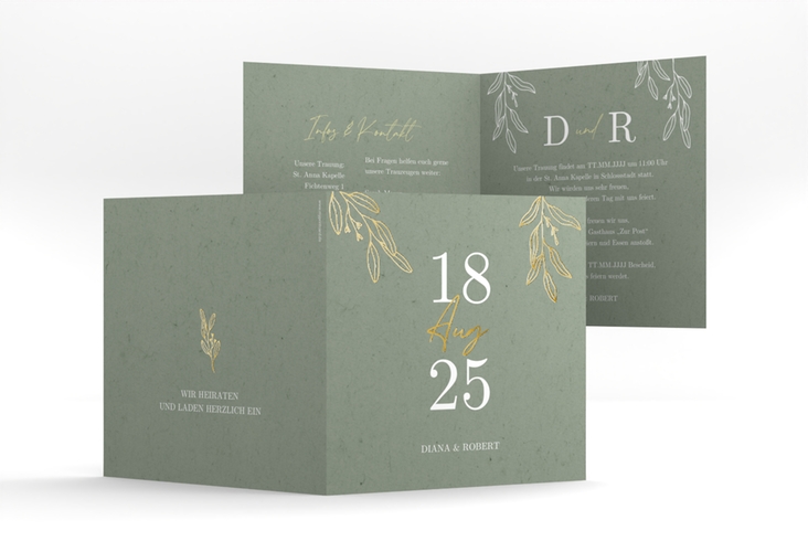 Hochzeitseinladung Greendate quadr. Klappkarte gold