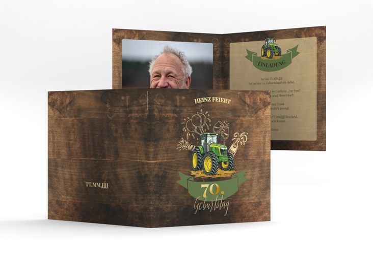 Einladung 70. Geburtstag Bulldog quadr. Klappkarte gold