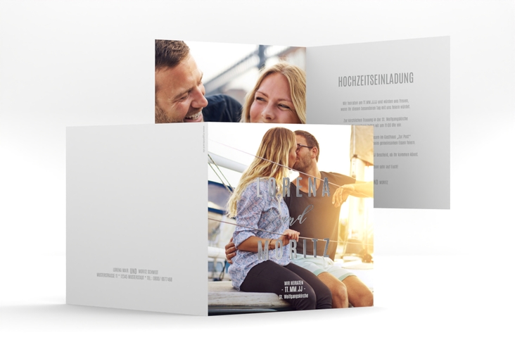 Hochzeitseinladung Memory quadr. Klappkarte silber