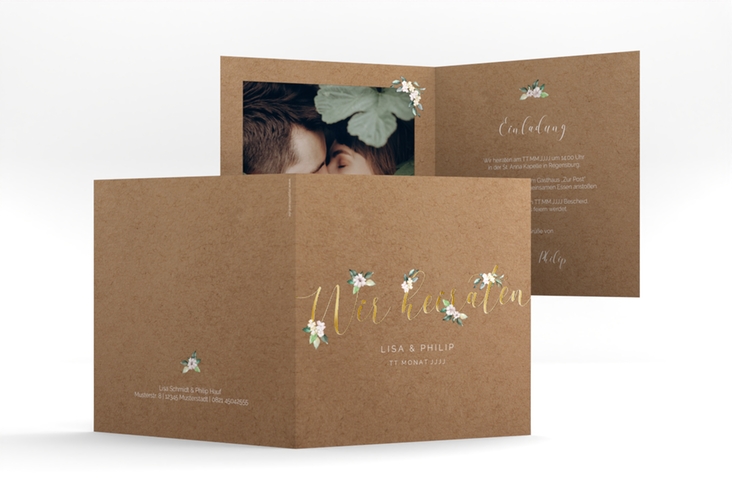 Hochzeitseinladung Inlove quadr. Klappkarte gold