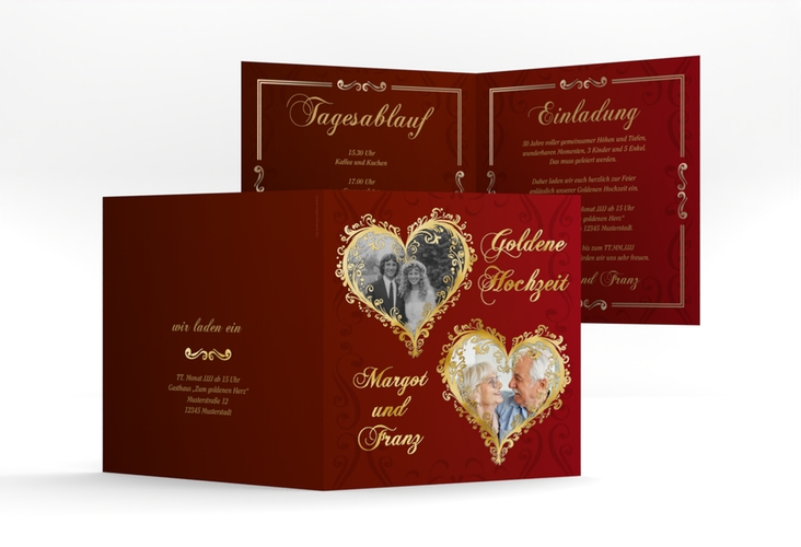 Hochzeitseinladung Goldene Hochzeit quadr. Klappkarte gold