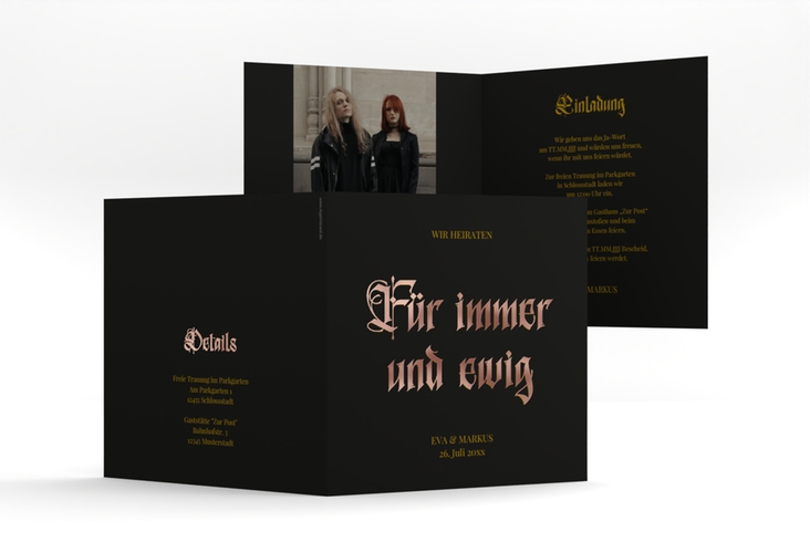 Hochzeitseinladung Wednesday quadr. Klappkarte rosegold