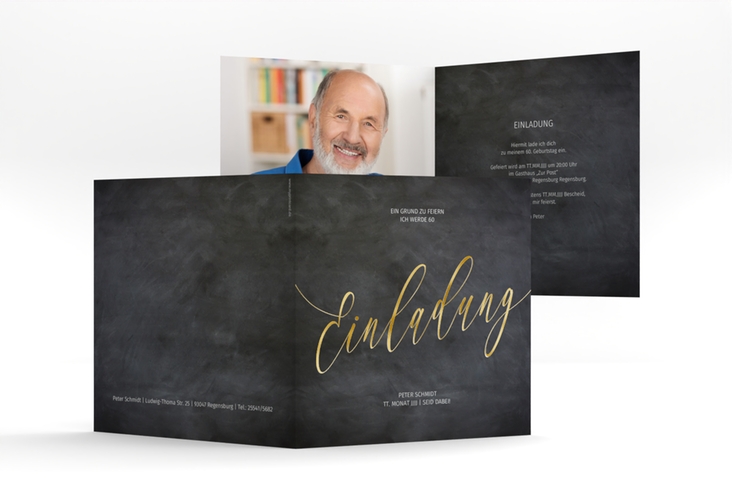 Einladung 60. Geburtstag Board quadr. Klappkarte gold