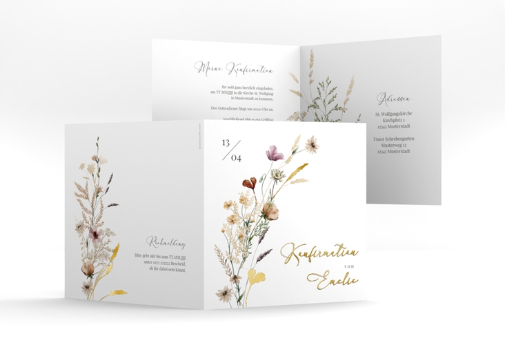 Konfirmationseinladung Aufblühen quadr. Klappkarte gold