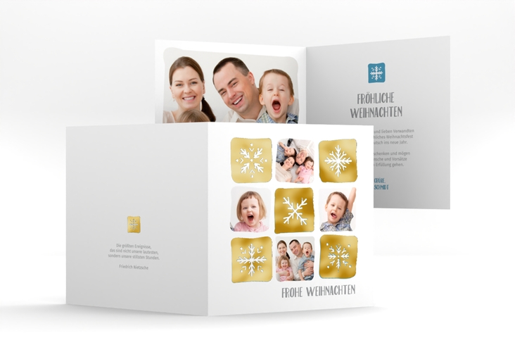 Weihnachtskarte Snowflakes quadr. Klappkarte gold