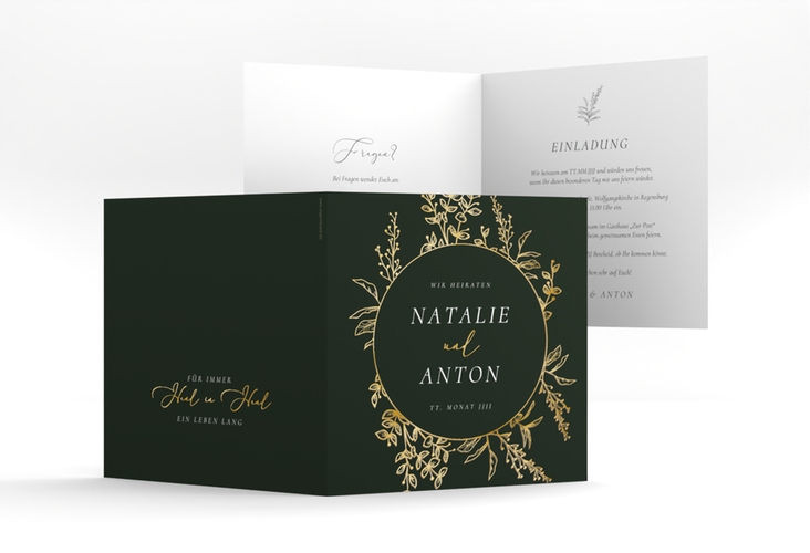 Hochzeitseinladung Herbs quadr. Klappkarte gold