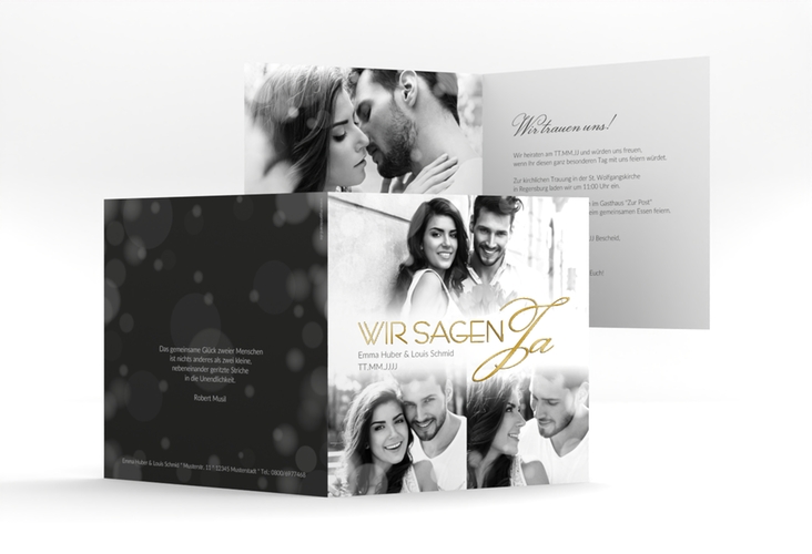 Hochzeitseinladung Bokeh quadr. Klappkarte gold