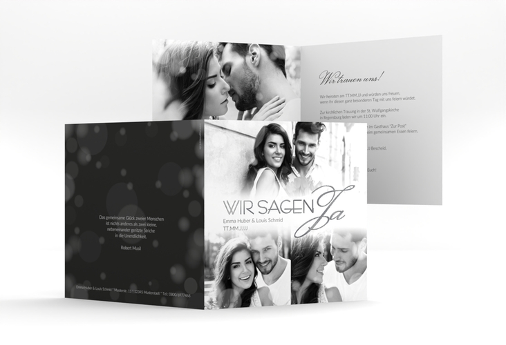 Hochzeitseinladung Bokeh quadr. Klappkarte silber