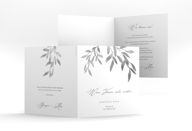 Hochzeitseinladung Demure quadr. Klappkarte silber