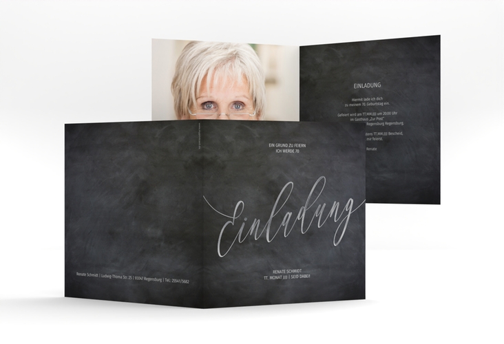 Einladung 70. Geburtstag Board quadr. Klappkarte silber
