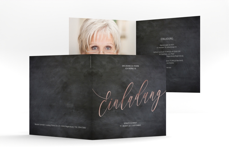 Einladung 70. Geburtstag Board quadr. Klappkarte rosegold