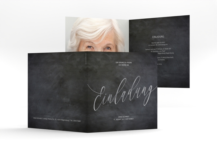 Einladung 80. Geburtstag Board quadr. Klappkarte silber