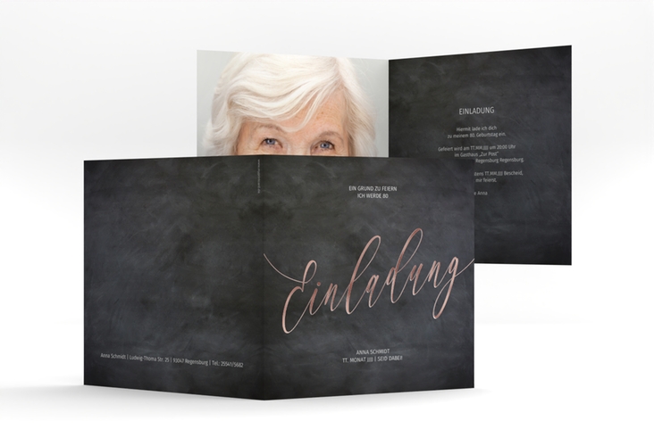 Einladung 80. Geburtstag Board quadr. Klappkarte rosegold