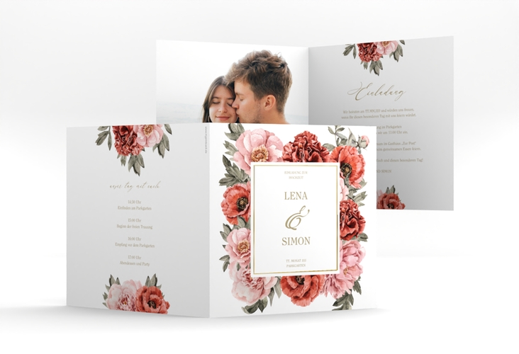 Einladungskarte Hochzeit Amapola quadr. Klappkarte gold