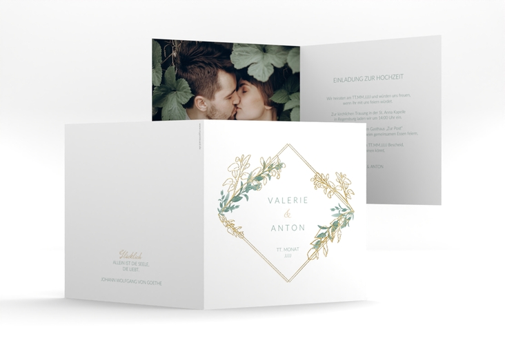 Hochzeitseinladung Verde quadr. Klappkarte gold