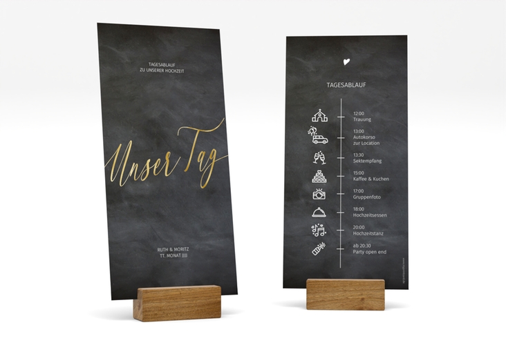 Tagesablauf Hochzeit Chalkboard lange Karte hoch schwarz gold