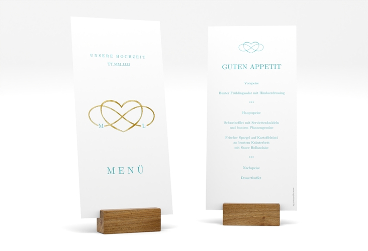 Menükarte Hochzeit Infinity lange Karte hoch tuerkis gold