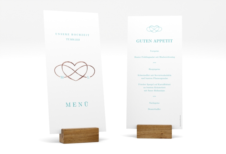 Menükarte Hochzeit Infinity lange Karte hoch tuerkis rosegold