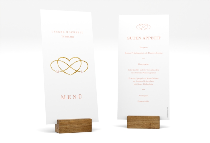Menükarte Hochzeit Infinity lange Karte hoch apricot gold