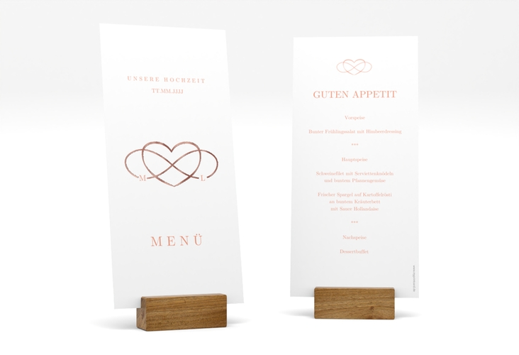 Menükarte Hochzeit Infinity lange Karte hoch apricot rosegold