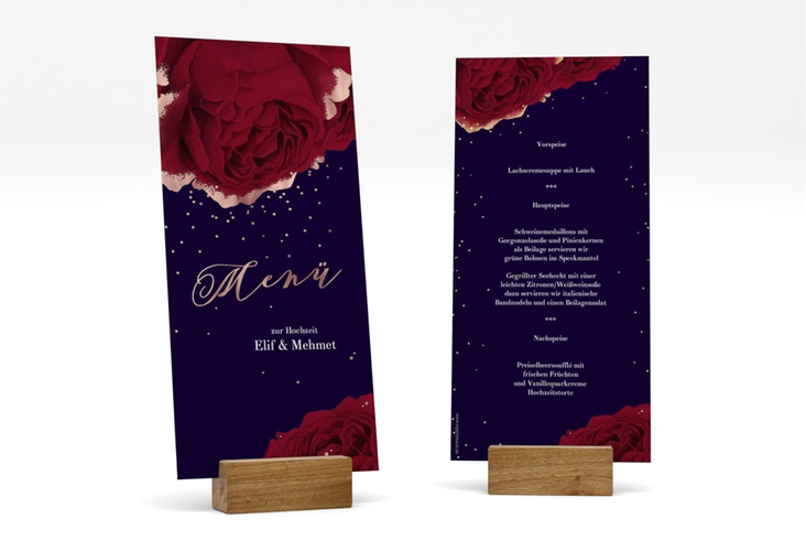 Menükarte Hochzeit Cherie lange Karte hoch schwarz rosegold
