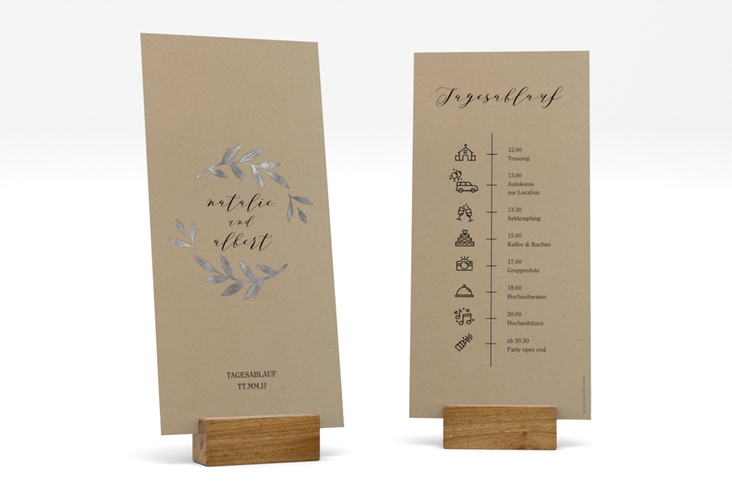 Tagesablauf Hochzeit Naturelove lange Karte hoch schwarz silber