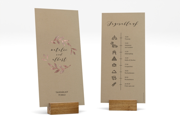 Tagesablauf Hochzeit Naturelove lange Karte hoch schwarz rosegold