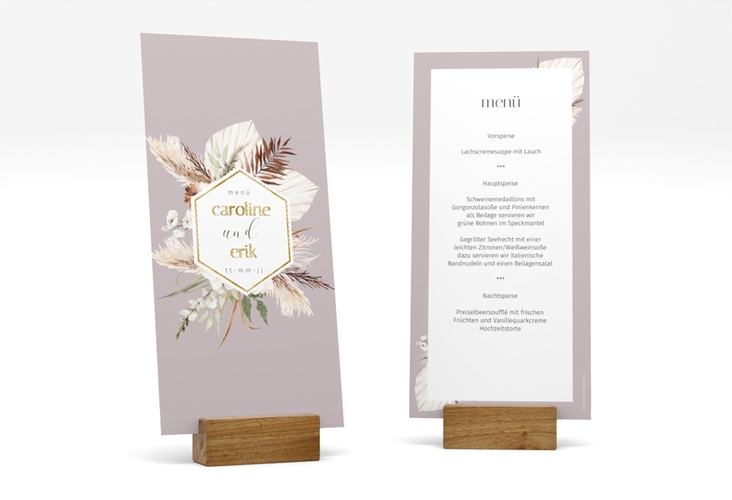 Menükarte Hochzeit Bohemian lange Karte hoch flieder gold