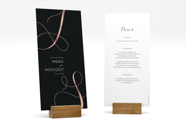 Menükarte Hochzeit Eheschließung lange Karte hoch schwarz rosegold