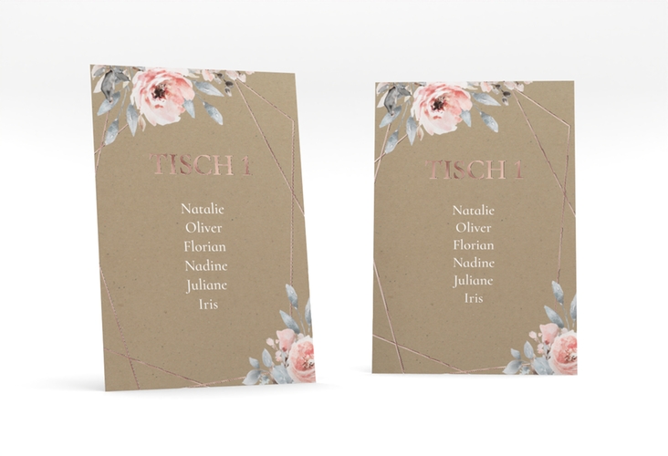Tischaufsteller Hochzeit Perfection Tischaufsteller rosegold mit rosa Rosen