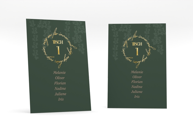 Tischaufsteller Hochzeit Efeugrün Tischaufsteller gold im Fantasy-Elfen-Design mit Efeu