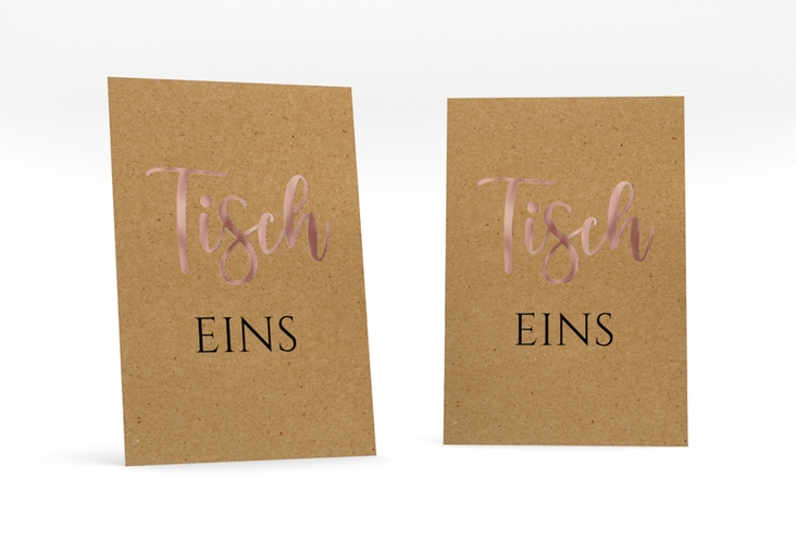 Tischnummer Hochzeit Noble Tischaufsteller rosegold mit elegantem Schriftzug
