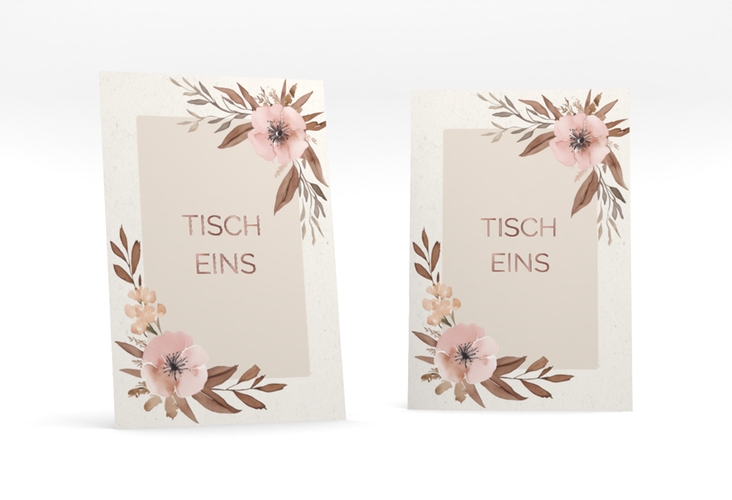 Tischnummer Hochzeit Modest Tischaufsteller rosegold mit elegantem Blumen-Aquarell