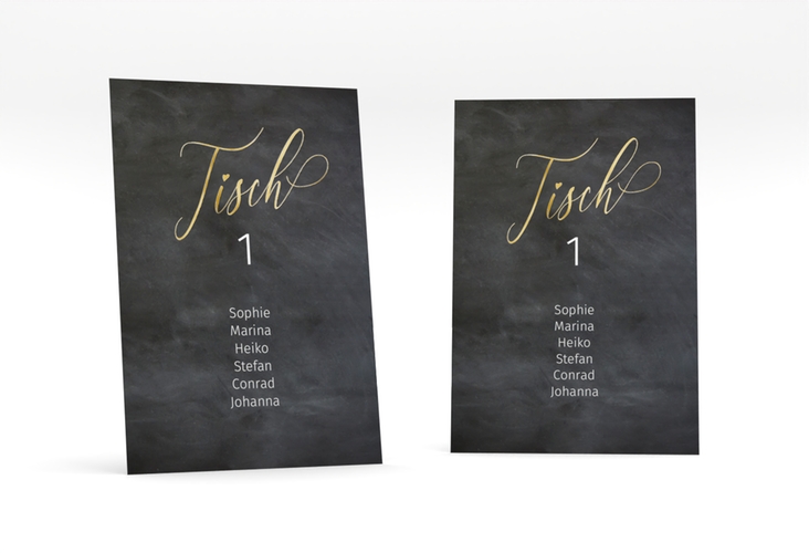 Tischaufsteller Hochzeit Chalkboard Tischaufsteller gold mit Folien-Veredelung