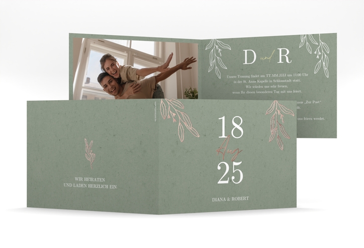 Hochzeitseinladung Greendate mittlere Klappkarte quer rosegold