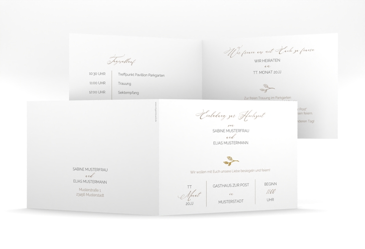 Hochzeitseinladung Plain mittlere Klappkarte quer gold
