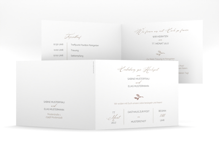Hochzeitseinladung Plain mittlere Klappkarte quer rosegold