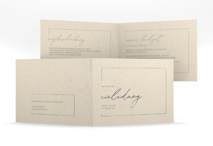 Hochzeitseinladung Simple Line mittlere Klappkarte quer silber