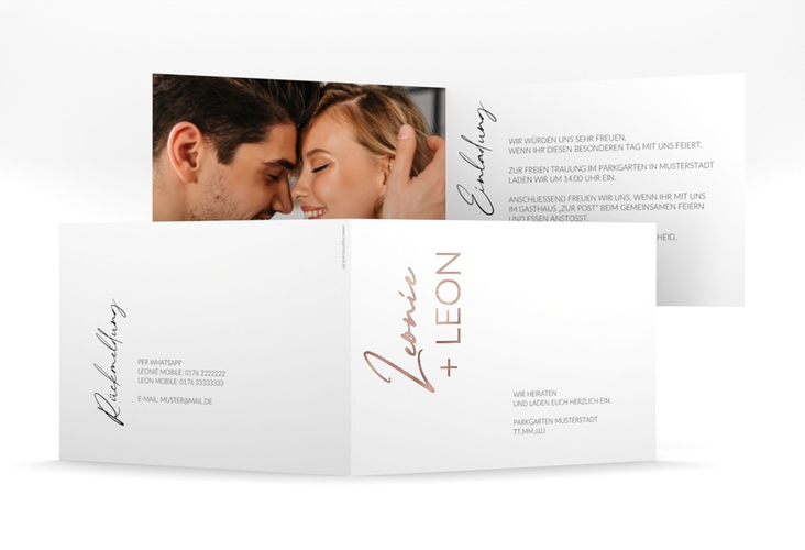 Hochzeitseinladung Your Name mittlere Klappkarte quer rosegold