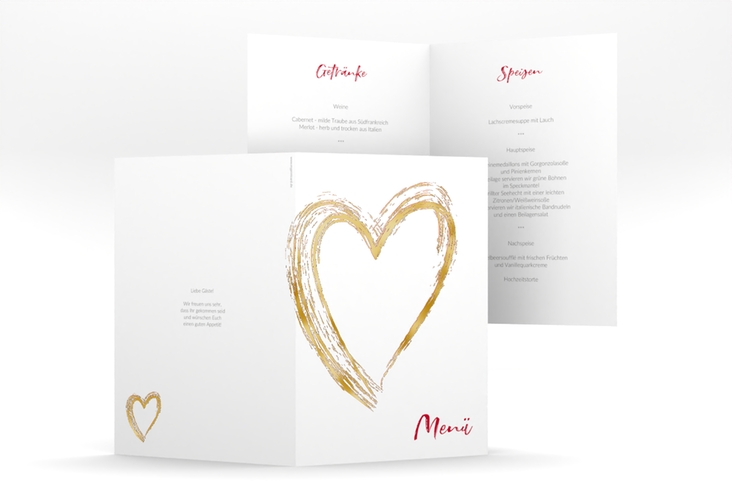 Menükarte Hochzeit Liebe A5 Klappkarte hoch rot gold